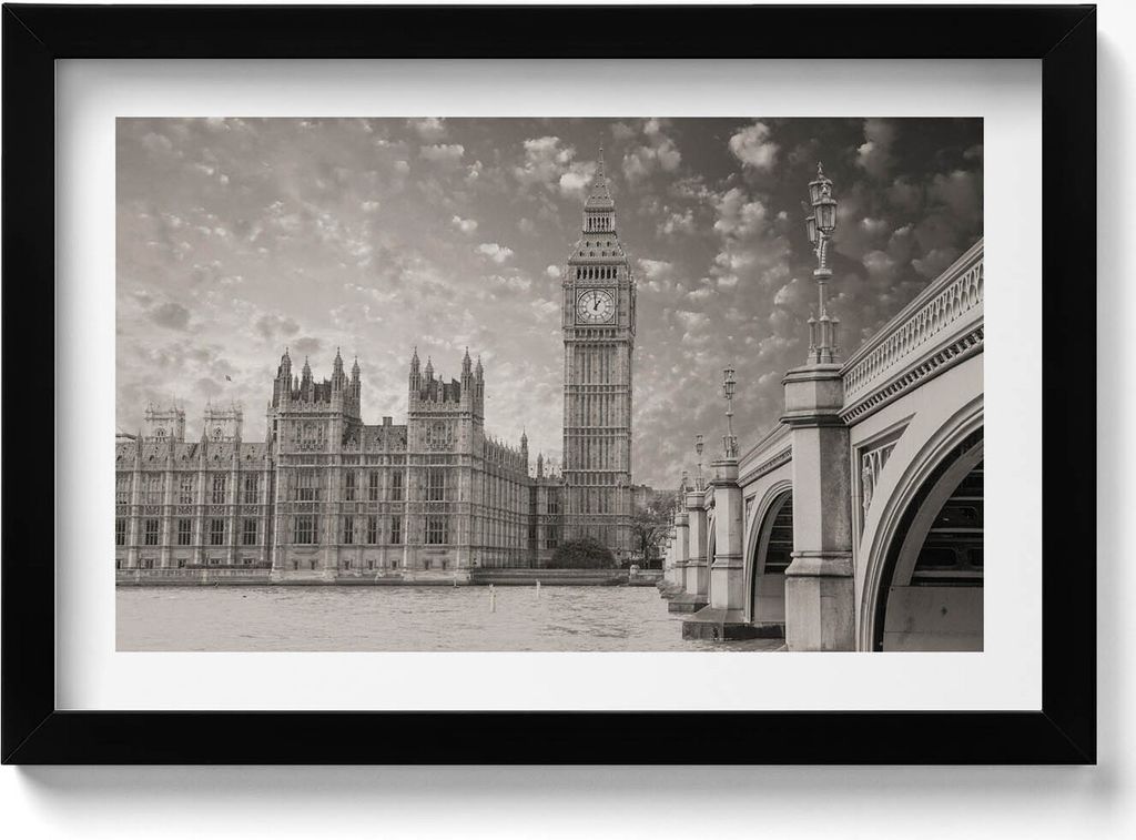 London England Big Ben– Wandbild mit Rahmen – Gerahmtes Bild – Wanddekoration – 30x20 cm – Schwarz Rahmen