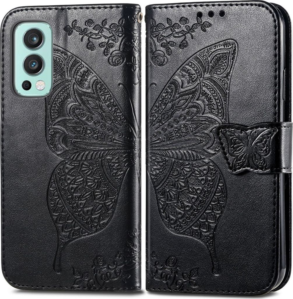 Mobigear Butterfly OnePlus Nord 2 Hülle Klapphülle Geldbörse - Schwarz
