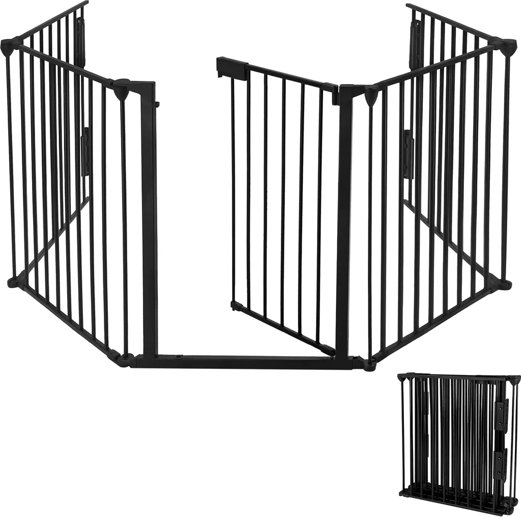 Grille de Sécurité Enfant 300cm avec Porte de Sécurité, Métal Noir mat