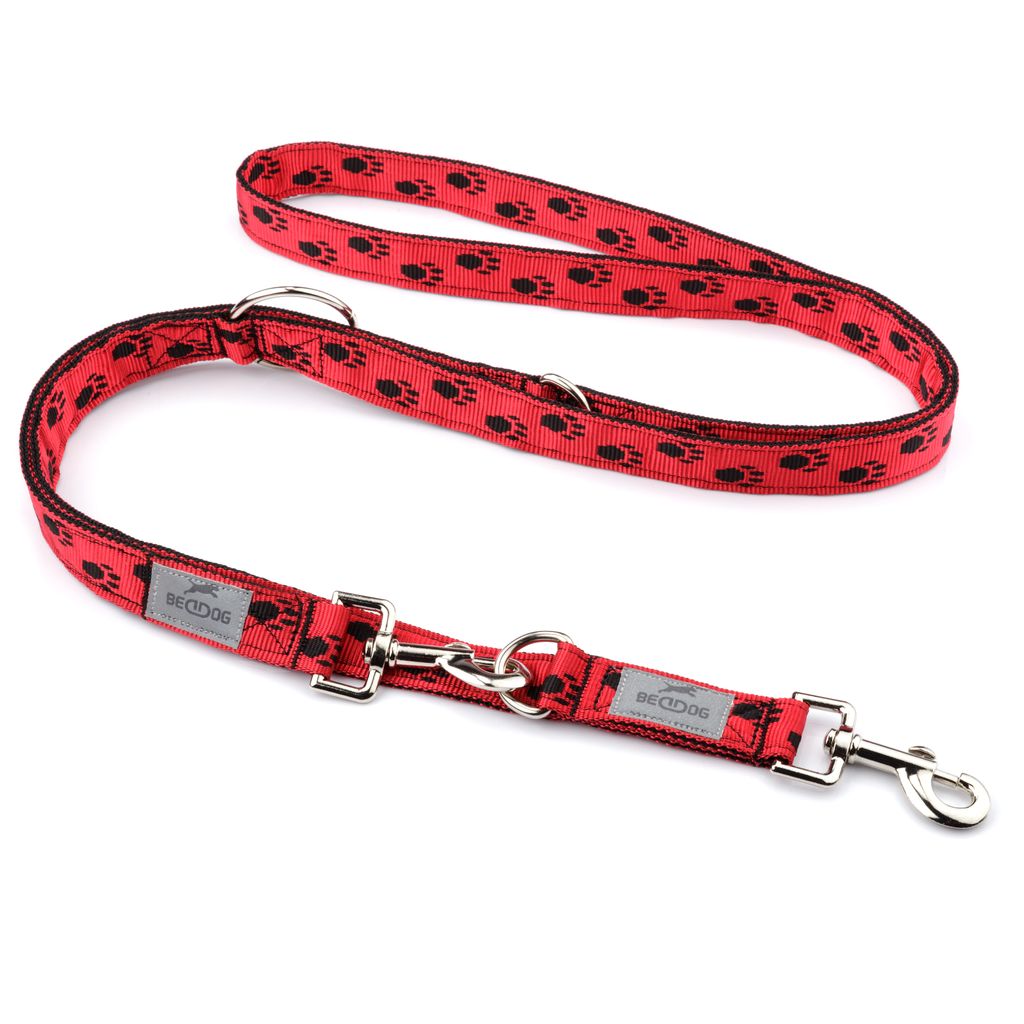 BedDog Hundeleine SPIKE verstellbar in 3 Längen Führleine, Laufleine,2m/25mm,schwarz/rot