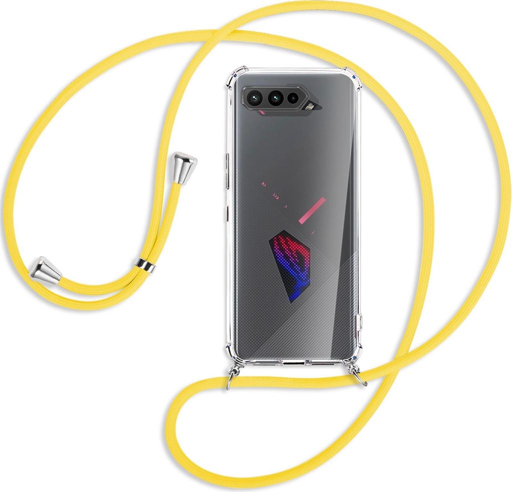 Handykette Backcover-Schutzhülle mit Band (Metall silberfarben) für Asus ROG Phone 5, 5 Ultimate, 5 Pro - gelb