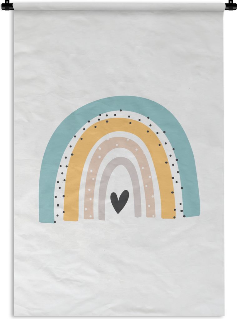 MuchoWow Wandteppich Wandbehang Regenbogen - Mädchen - Jungen - Herz - Pastell 120x180 cm Tapisserie Dekoration Wandtuch - Schlafzimmer - Dekora...