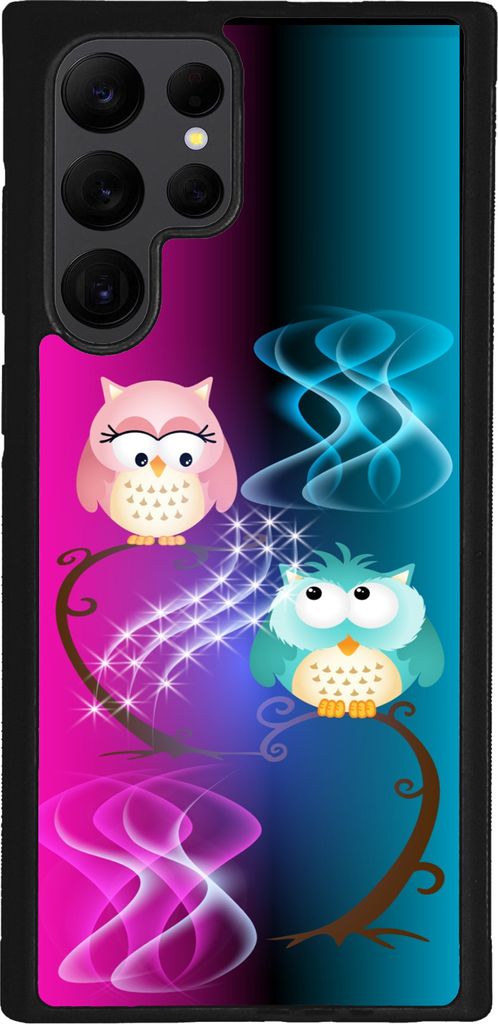 TPU Silikon Hülle für Samsung Galaxy S25 ULTRA Handy Cover Case Schutzhülle Handyhülle Bumper MOTIV 295 Eulen Ast Pink Blau