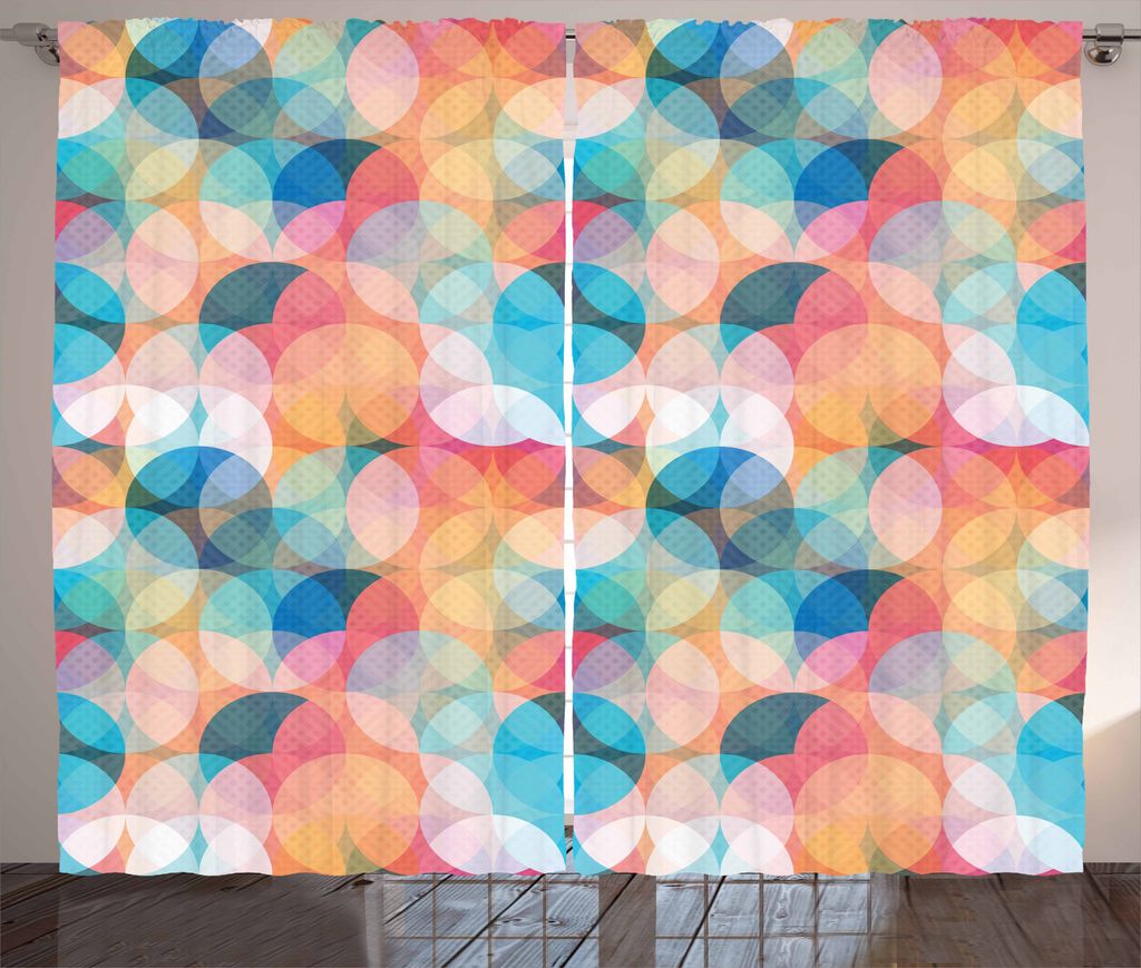 ABAKUHAUS Geometrisch Rustikaler Vorhang, Pastell Mosaik Kreise, Wohnzimmer Universalband Gardinen mit Schlaufen und Haken, 280 x 225 cm, Pfirsich ...