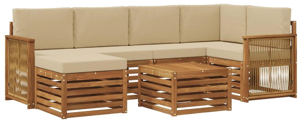 vidaXL Ecksofa Set 6 pcs Natur Massives Akazienholz und Polyester