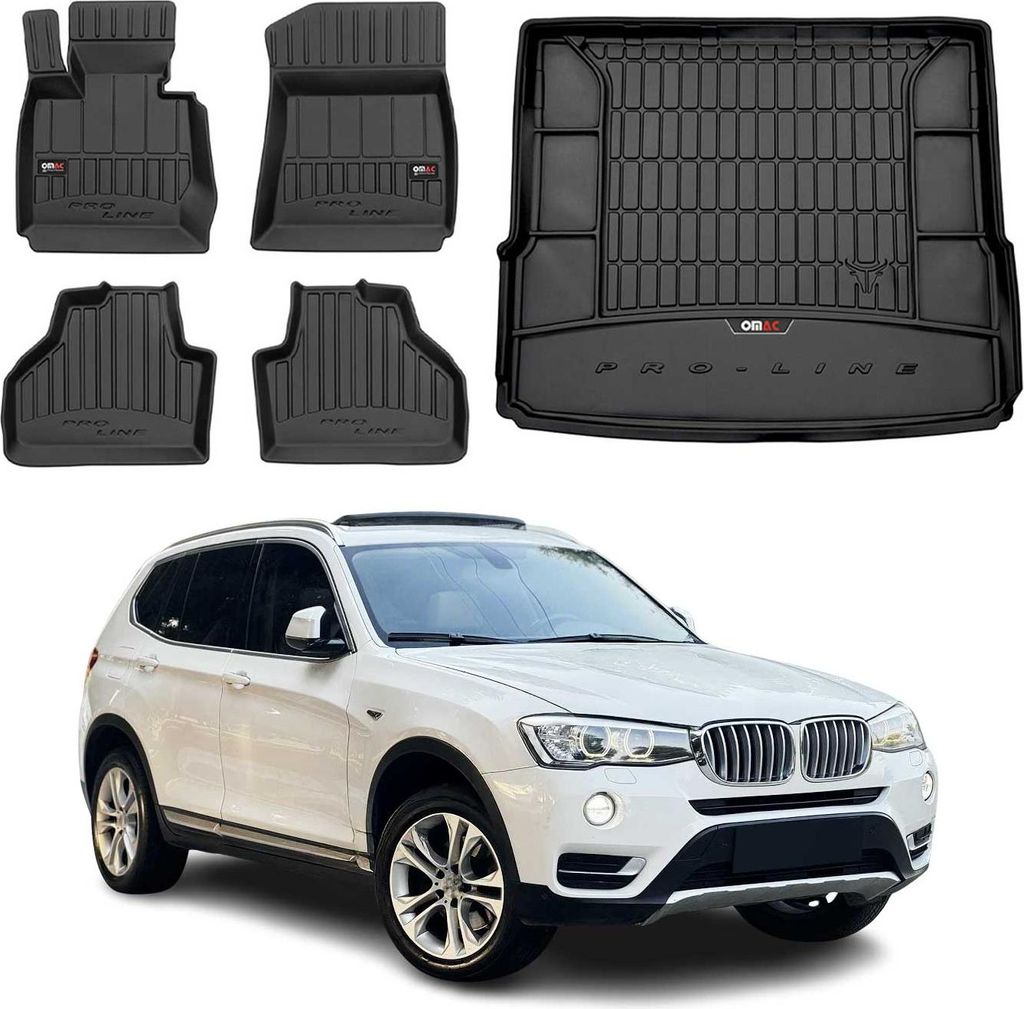 OMAC Fußmatten & Kofferraumwanne Set für BMW X3 F25 2010-2017 Gummi Schwarz 5x