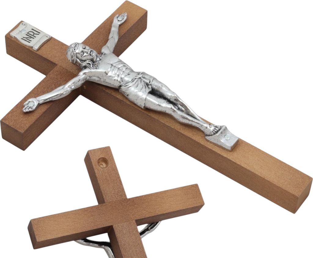 HOLZKREUZ BRAUN mit Jesusfigur GROSS 25 x 15 cm zum Aufhängen an der Wand