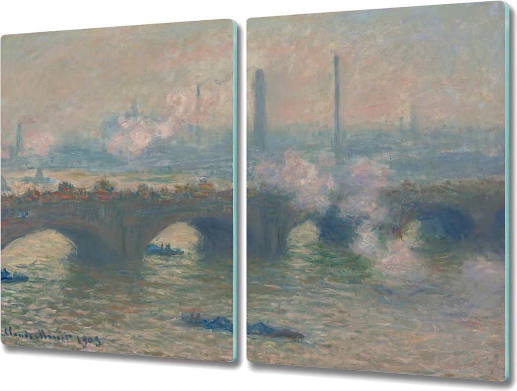 Coloray Schneidebrett Herdabdeckplatte 2x40x52 cm Kochplattenabdeckung Hackbrett Küchenbrett - Waterloo-Brücke grau Monet