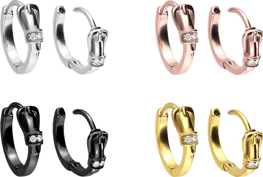 Chirurgenstahl Ohrclicker Creolen GÜRTELSCHNALLE + EINGEFASSTE KRISTALLE