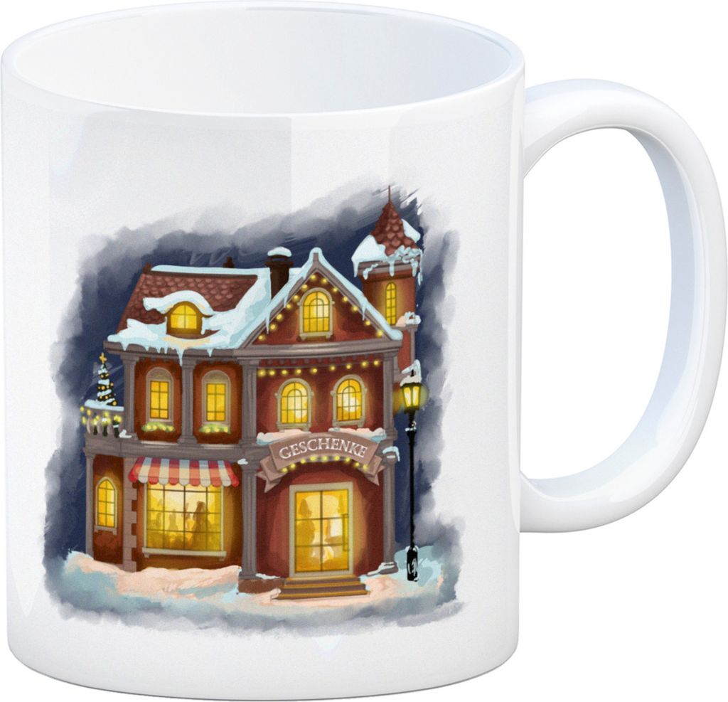 Geschenkeladen Weihnachtsmotiv Kaffeebecher