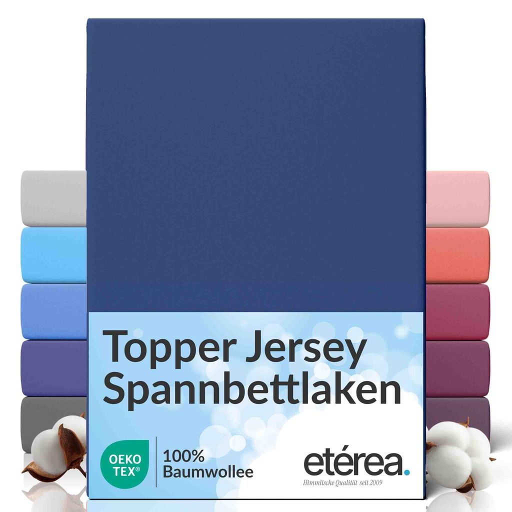 etérea Topper Jersey Spannbettlaken 140x200 - 160x200 cm – 100 % Baumwolle, formstabil & pflegeleicht - Marine