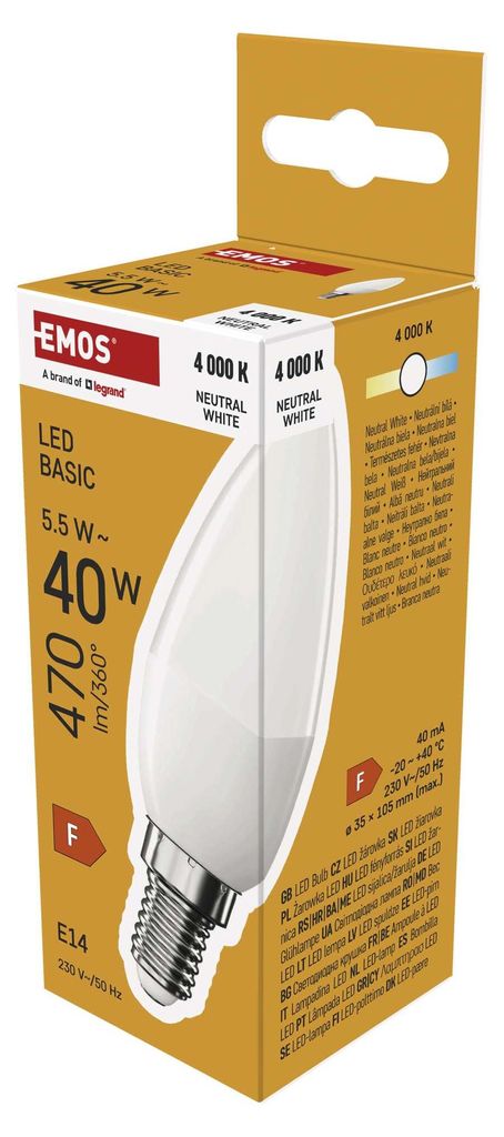 LED žárovka Basic svíčka / E14 / 5,5 W (40 W) / 470 lm / neutrální bílá 