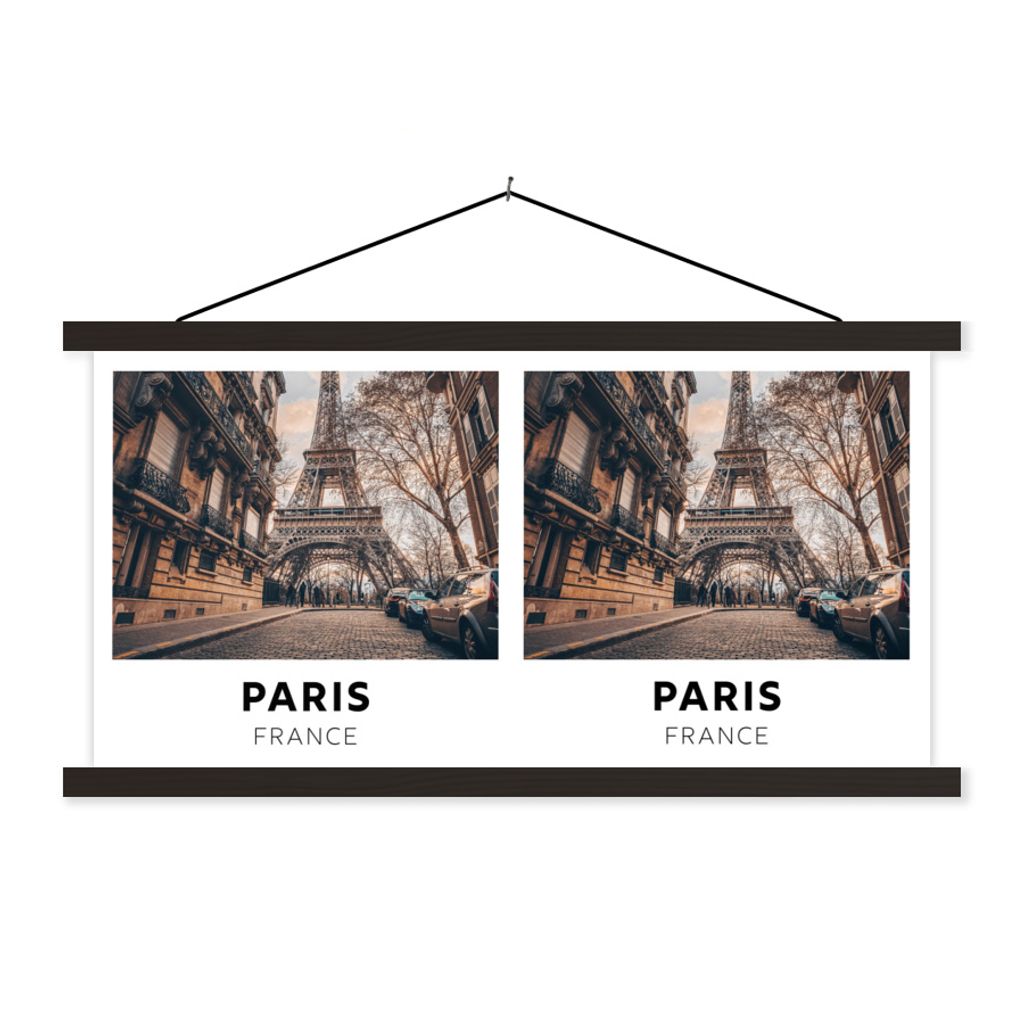 MuchoWow Textilposter Paris - Frankreich - Eiffelturm 60x30 cm mit schwarzem Rahmen - Textilien