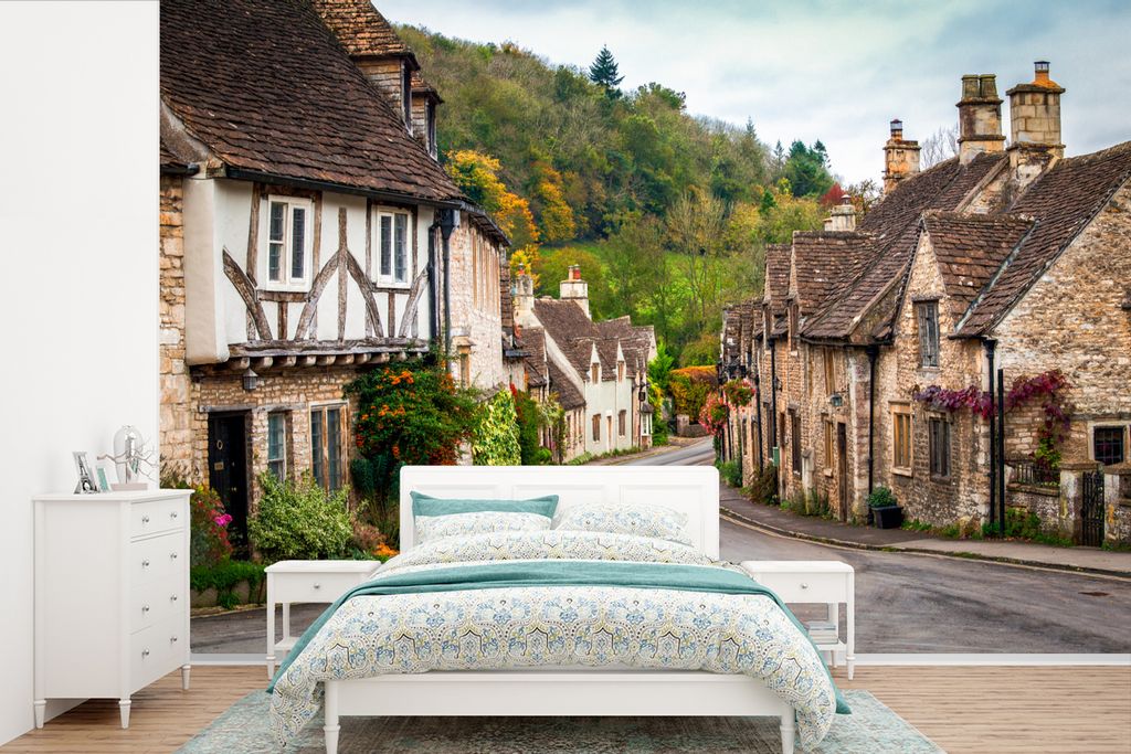 MuchoWow Fototapete für Wohnzimmer oder Schlafzimmer Wandtapete Vinyl Motivtapete Combe Castle auf dem Lande in England - 360x240 cm - Vinyl-Tapete