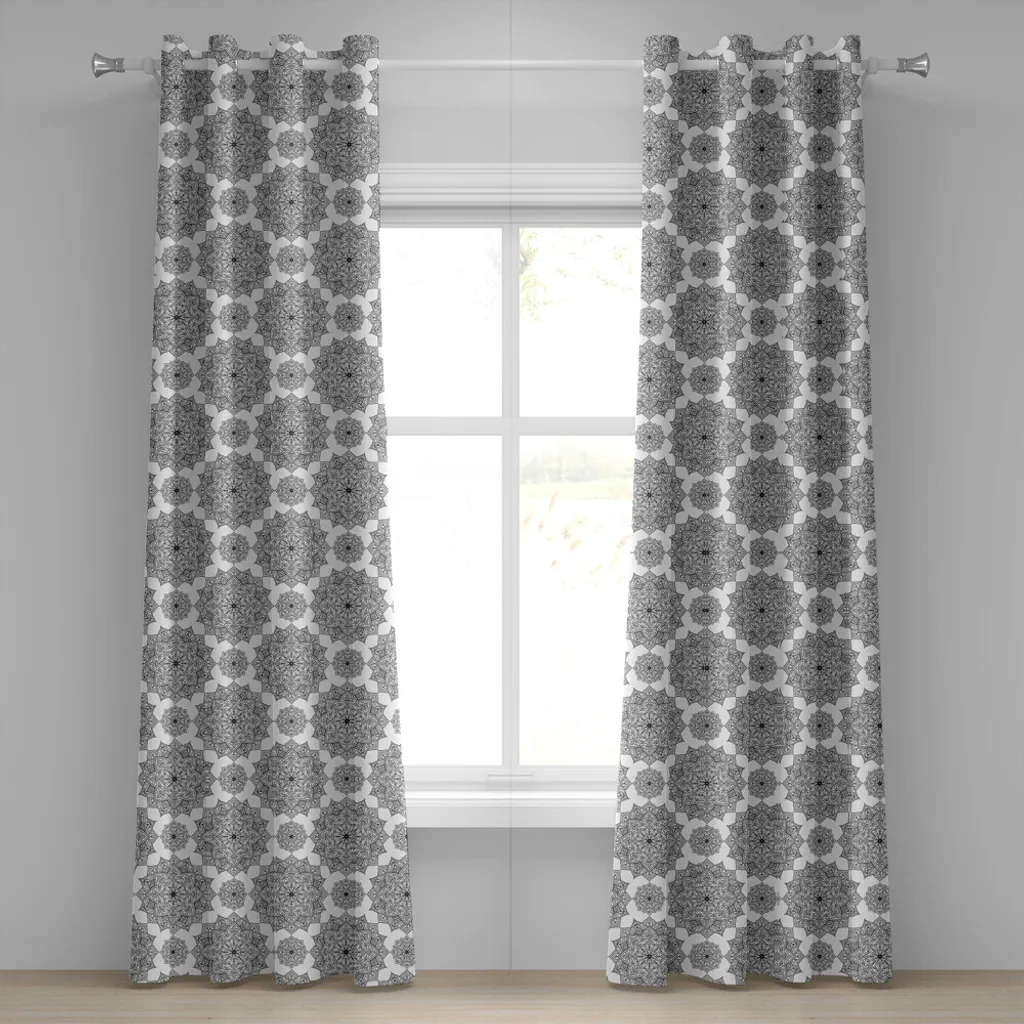 Rideau Mandala Noir Anti-Vis-à-Vis, Largeur 280 cm pour Fenêtre et Baie