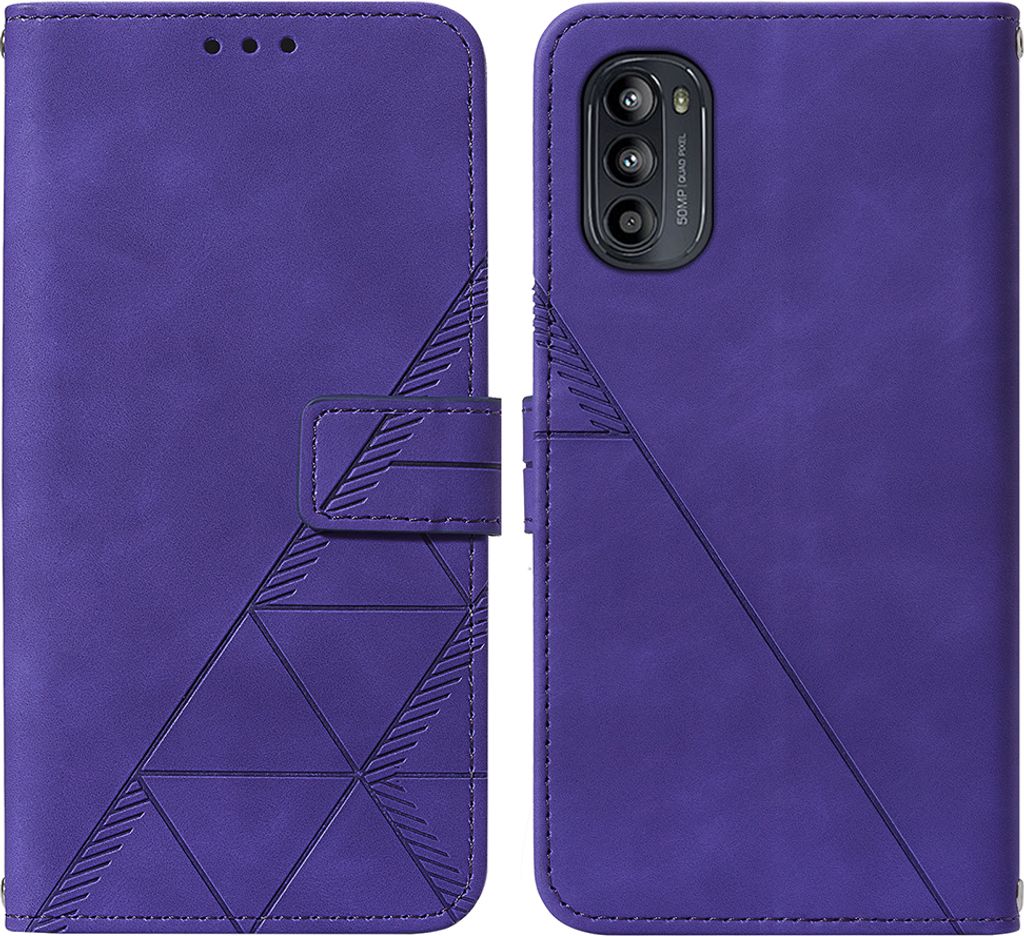 Moto G52 Hülle, Schlank Prägung Flip Leder Kartenfächer Schutzhülle mit Ständer für Motorola Moto G52 Lila