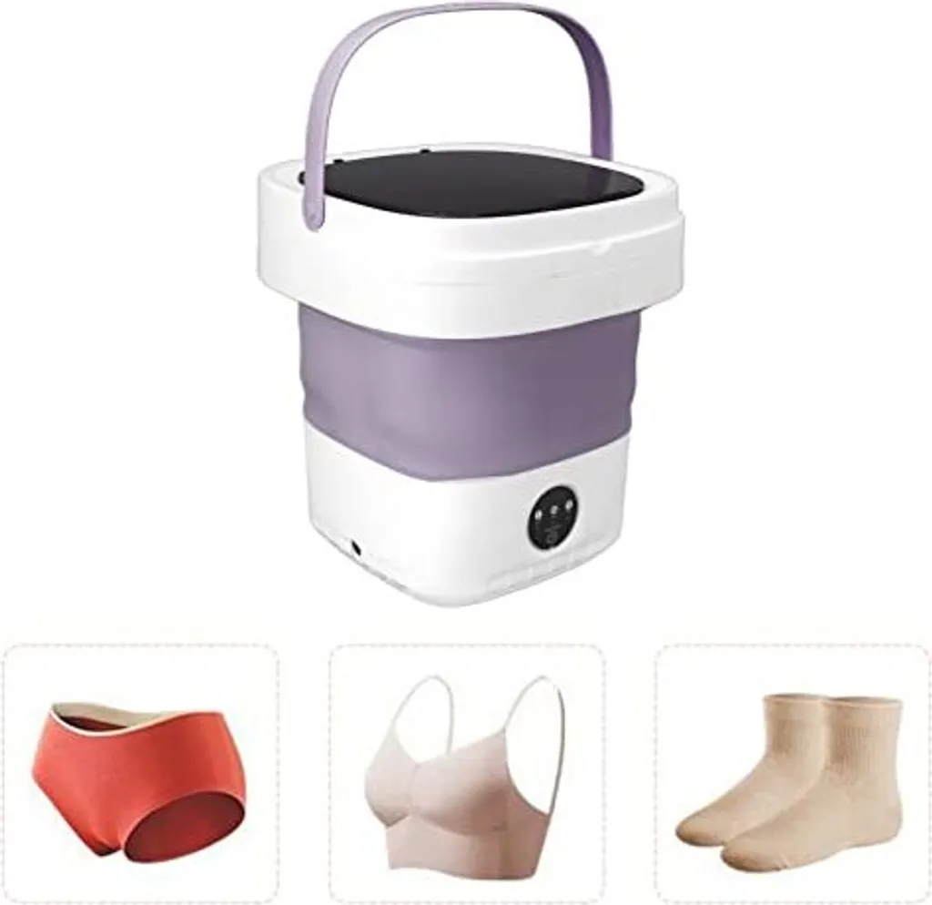 Mini Lavatrice Pieghevole 13L Con Centrifuga | Portatile Per Intimo E Calze | 3 Tempi Di Lavaggio | 12V 36W | Viola