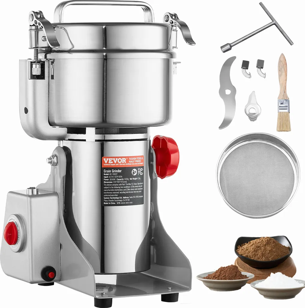 Moulin à Épices Électrique 3000W - Pulvérisateur Pivotant Inox de 1000g