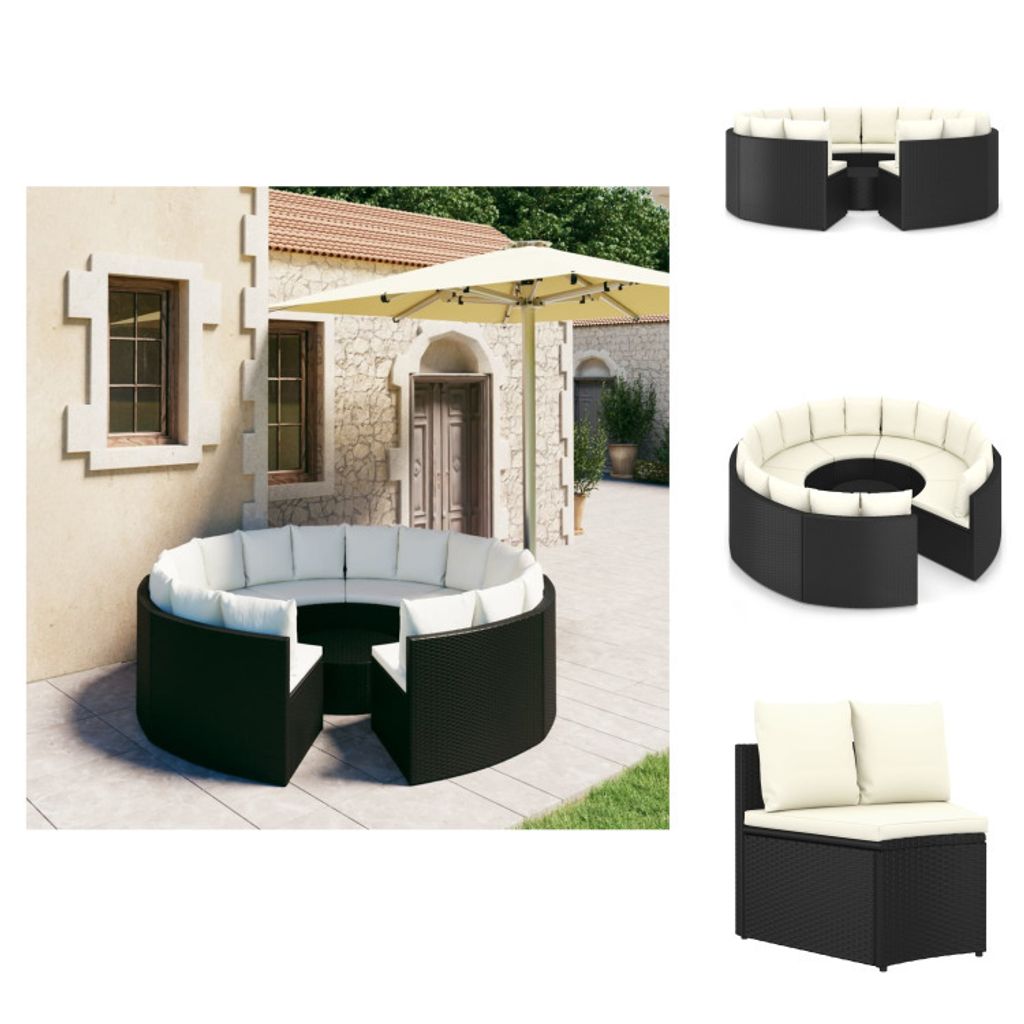 vidaXL 9-tlg. Garten-Sofagarnitur mit Auflagen Poly Rattan Schwarz - Gartenmöbel-Sets