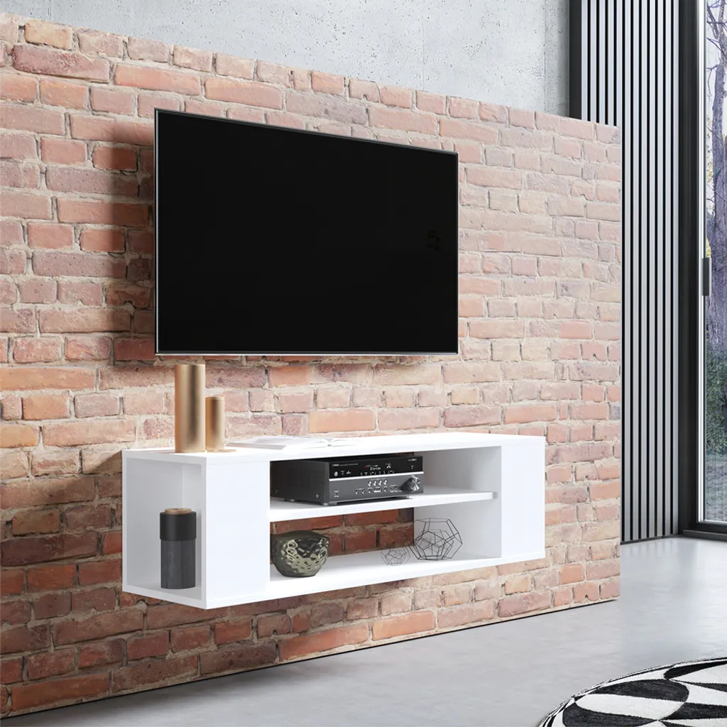 Selsey WERI Meuble TV Suspendu Blanc 100 cm avec 2 Compartiments Ouverts