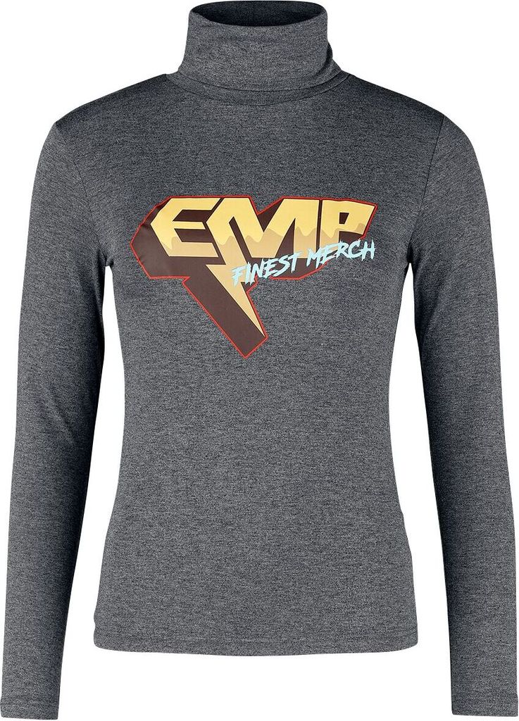 EMP Stage Collection Damen Rollkragenshirt mit EMP-Print grau meliert S