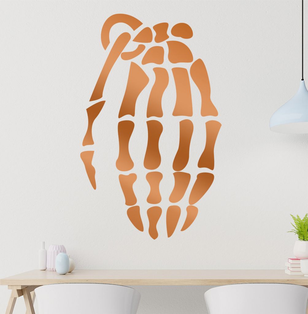 Skelett Handgranate Wandtattoo in 6 Größen - Wandaufkleber Wall Sticker - Dekoration, Küche, Wohnzimmer, Schlafzimmer, Badezimmer