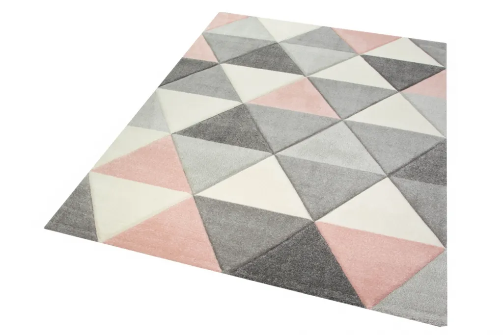 Tapis rectangulaire à motifs géométriques rose et gris pour séjour - 2
