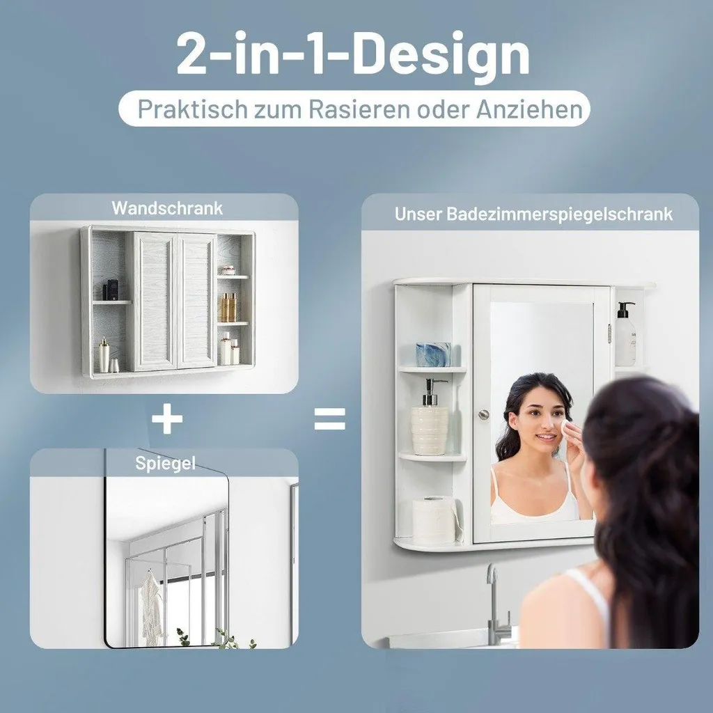 Armoire à Miroir de Salle de Bain Blanche 65x63 cm avec 6 Étagères