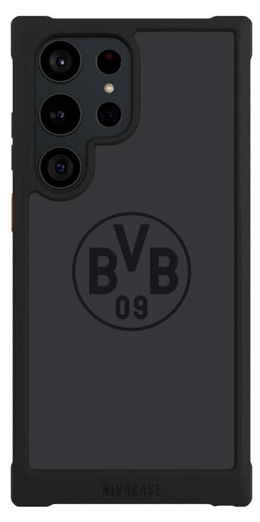 NIVOCASE Hülle für Samsung Galaxy S23 Ultra Stoßfeste Handyhülle NIVOmax Case Schwarz BVB Borussia Dortmund Logo