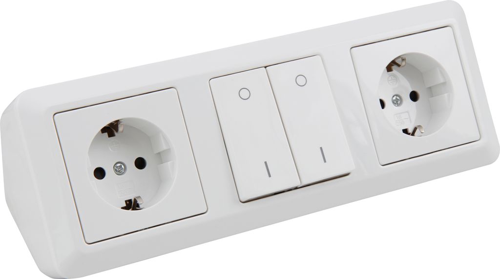 Steckdosenblock McPower "Cup", Aufbau, weiß, 2x Schutzkontakt + Schalter