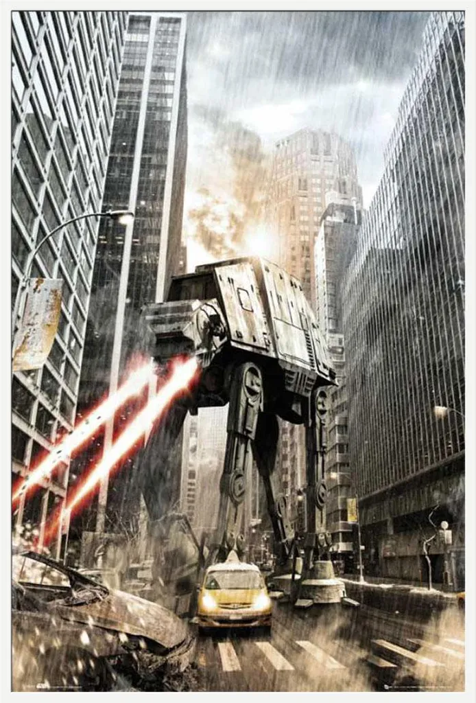 Affiche Star Wars Manhattan AT-AT avec Cadre Maxi Shinsuke Blanc 61x91