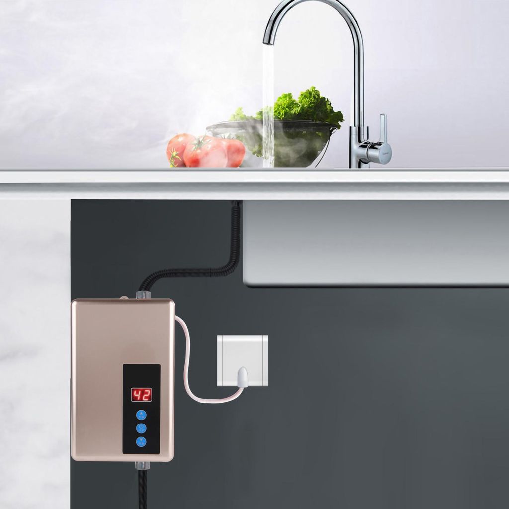 220V 5.5KW Mini Instant Electric Water Heater Tankless Shower Hot Water System Kitchen Golden