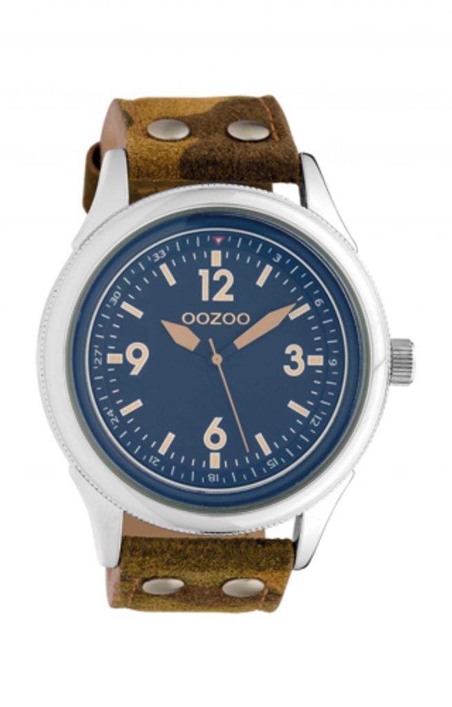 Oozoo Uhr Lederarmband Camouflage Silber 48 mm