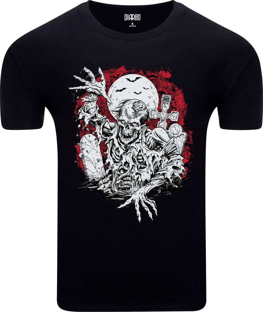 Diarbo Herren T-Shirt mit Düsterem Druck Zombie steigt aus dem Grab Schwarz Gr.XL