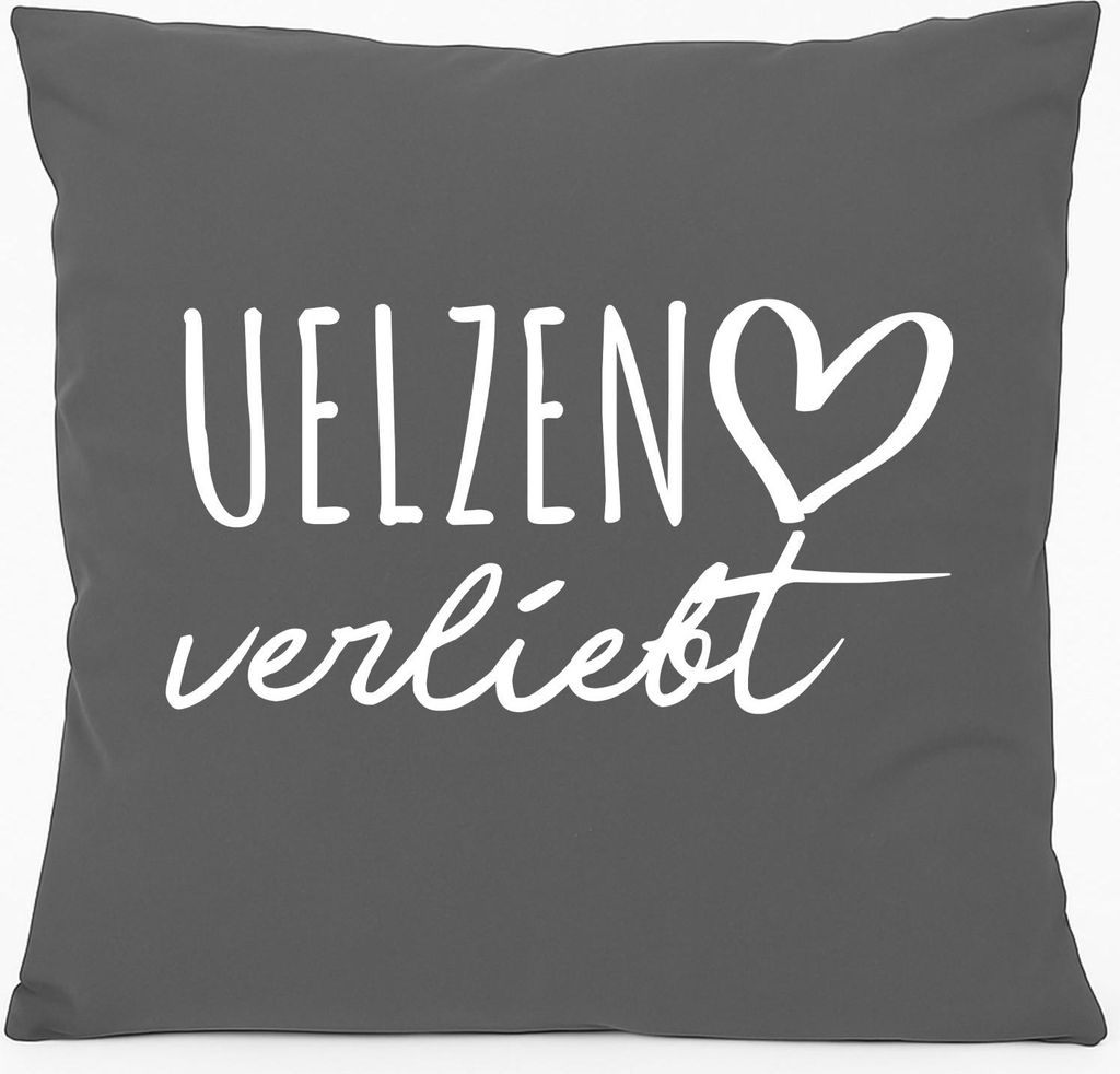 Huuraa Kissen Uelzen verliebt 40x40cm mit Füllung Steel Grey Baumwolle Dekokissen Geschenkidee