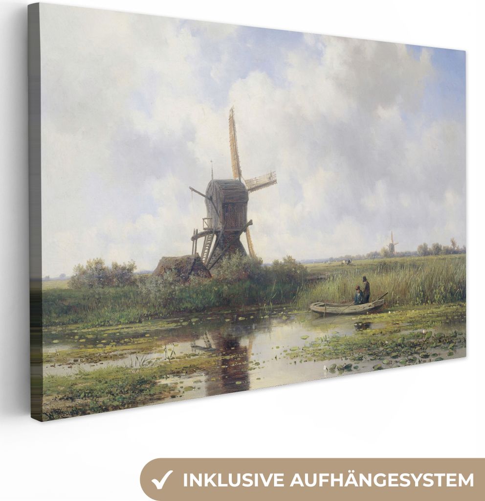 MuchoWow - Leinwandbilder - Mühle - Willem Roelofs - Alte Meister - Kunst, Wandbild, Wanddeko Bilder Wohnzimmer, 30x20 cm