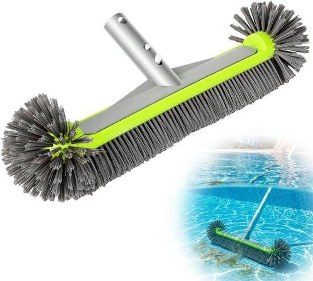 Schwimmbecken-Bürste 45 cm - Wand- und Wasserlinienbürste - Mit runden Seitenbürsten für Ecken und Ränder - Profi-Schleifbürste für Wand und...