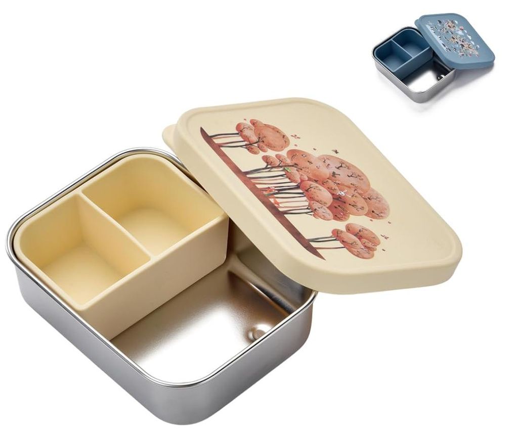 Edelstahl-Lunchbox für Kinder – kompakte Lunchbox/leichte Snackbox mit Silikondeckel und Trennwand. Ideal für Kindergarten und unterwegs. Ausla...