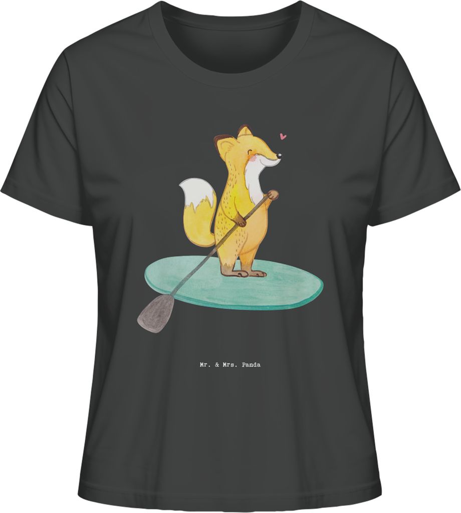 Mr. & Mrs. Panda Basic T-Shirt Damen Fuchs Stand Up Paddling Größe L - Anthrazit - Geschenk, SUB, shirt, Paddle, Subben, Oberteil, Boarding