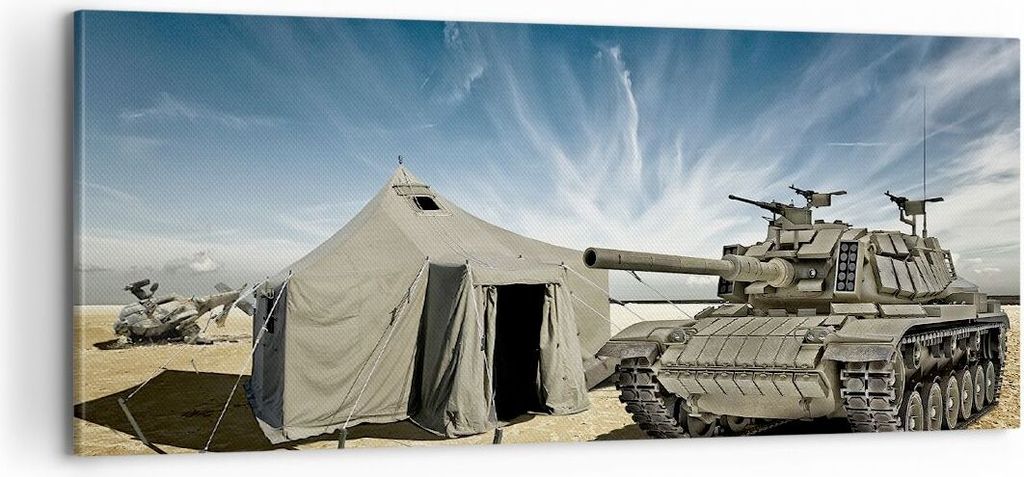 Bild auf Leinwand - Leinwandbild - Panzer Poligon Feld - 100x40cm - Wand Bild - Wanddeko - Leinwanddruck - Bilder - Kunstdruck - Wanddekoration - L...