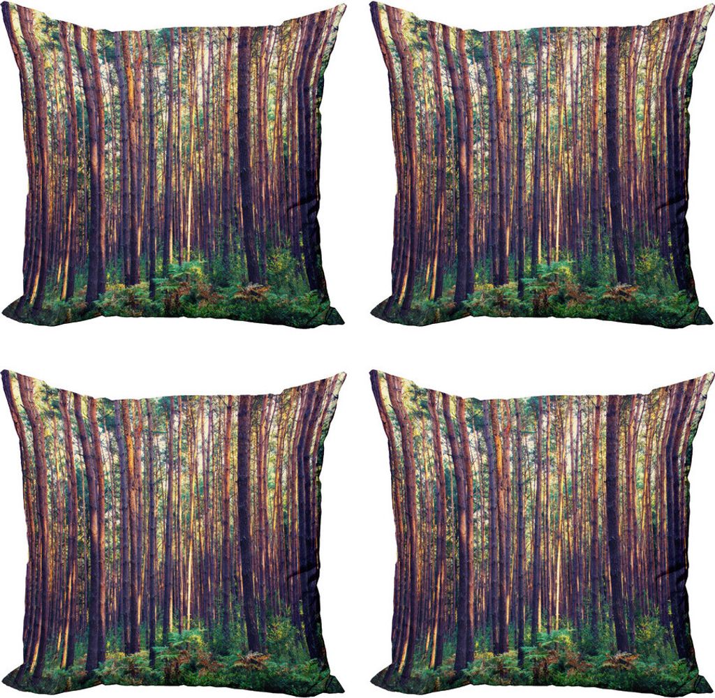 ABAKUHAUS Wald Kissenbezug Set (4 Stück), Fall-Bäume Wald Trunk, Moderner Doppelseitiger Digitaldruck, 40 cm x 40 cm, Grün Braun