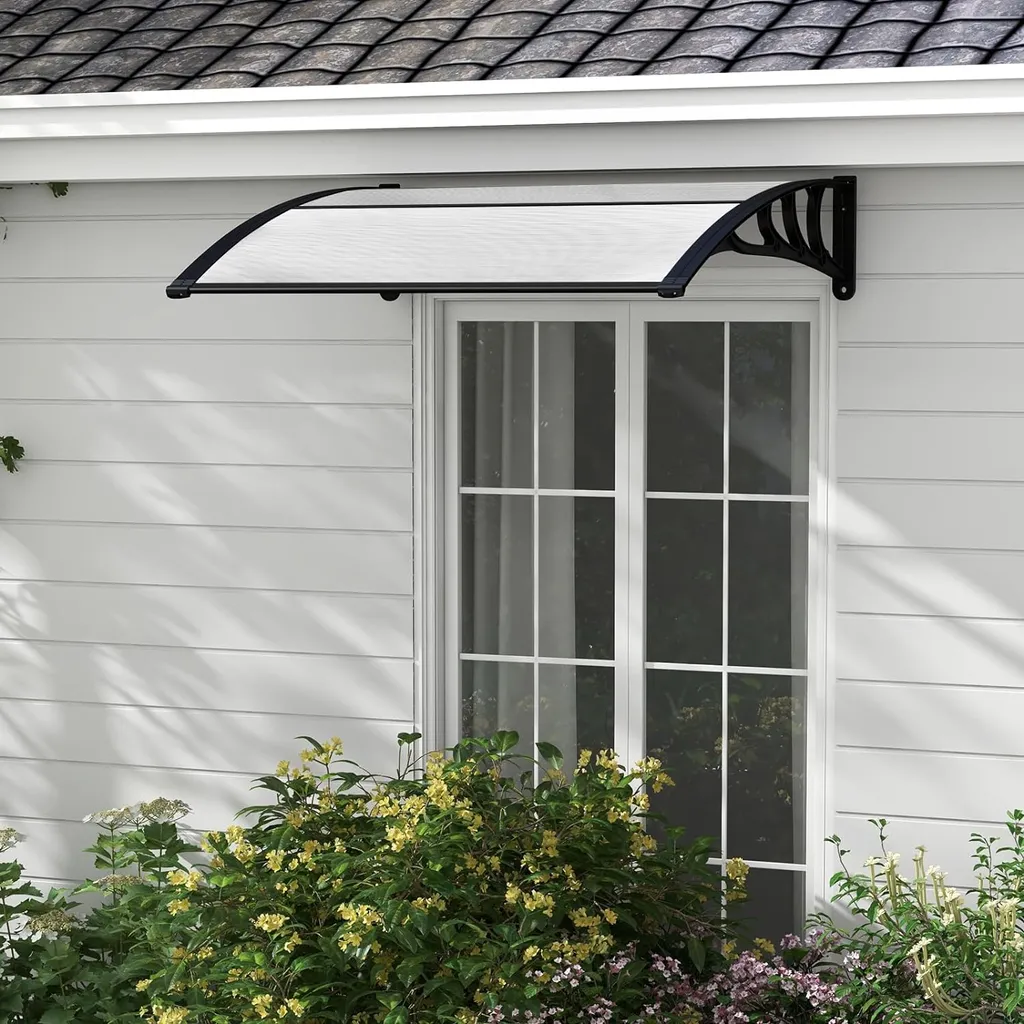 Auvent de Porte en Polycarbonate 102x98cm avec Structure Aluminium