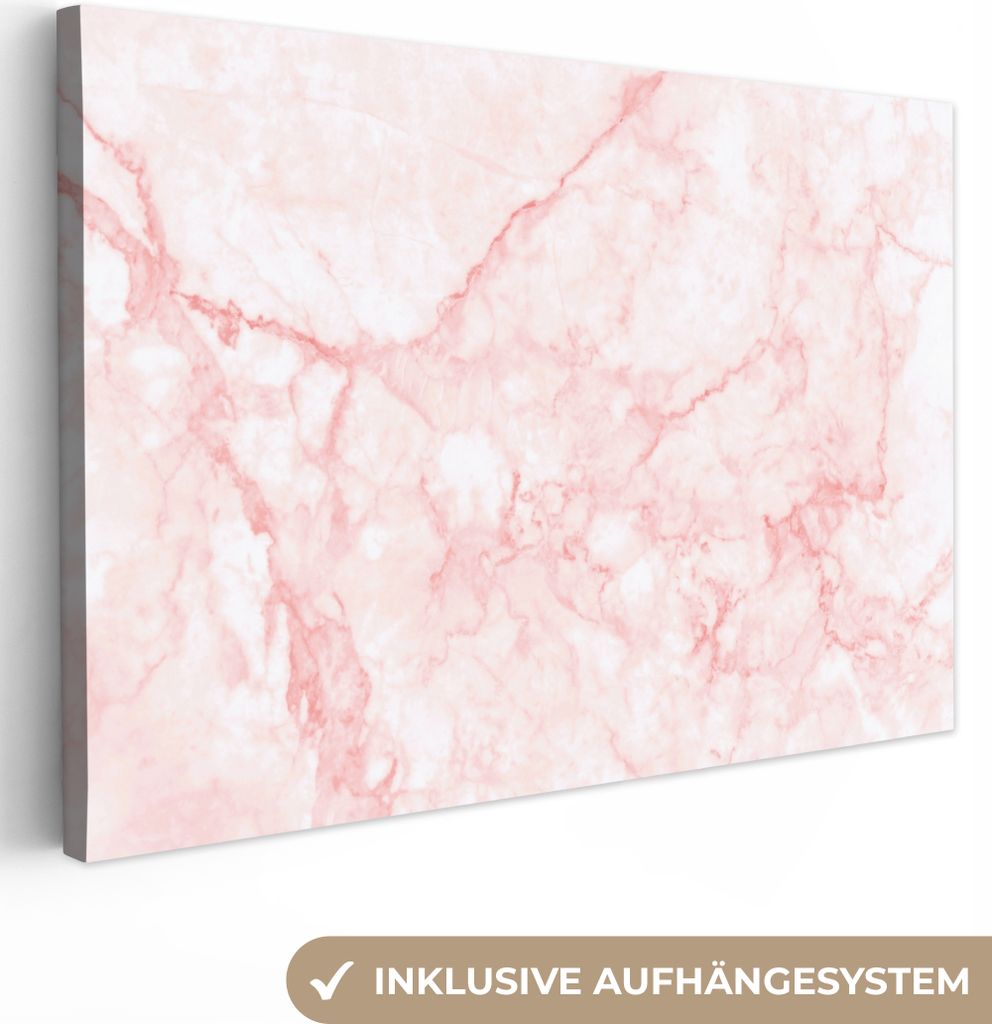 OneMillionCanvasses - Leinwandbilder - 140x90 cm, Marmor - Weiß - Rosa - Chic, Wandbilder Kunstdruck Wanddekoration - Foto auf Leinwand - Gemäl...