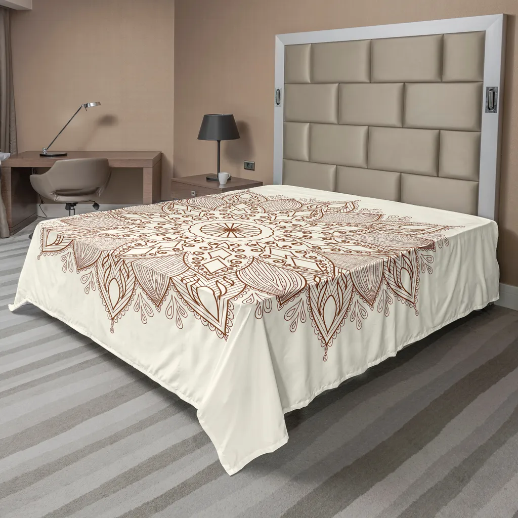 Drap de lit doux en microfibre motif ethnique dentelle 275x260 cm