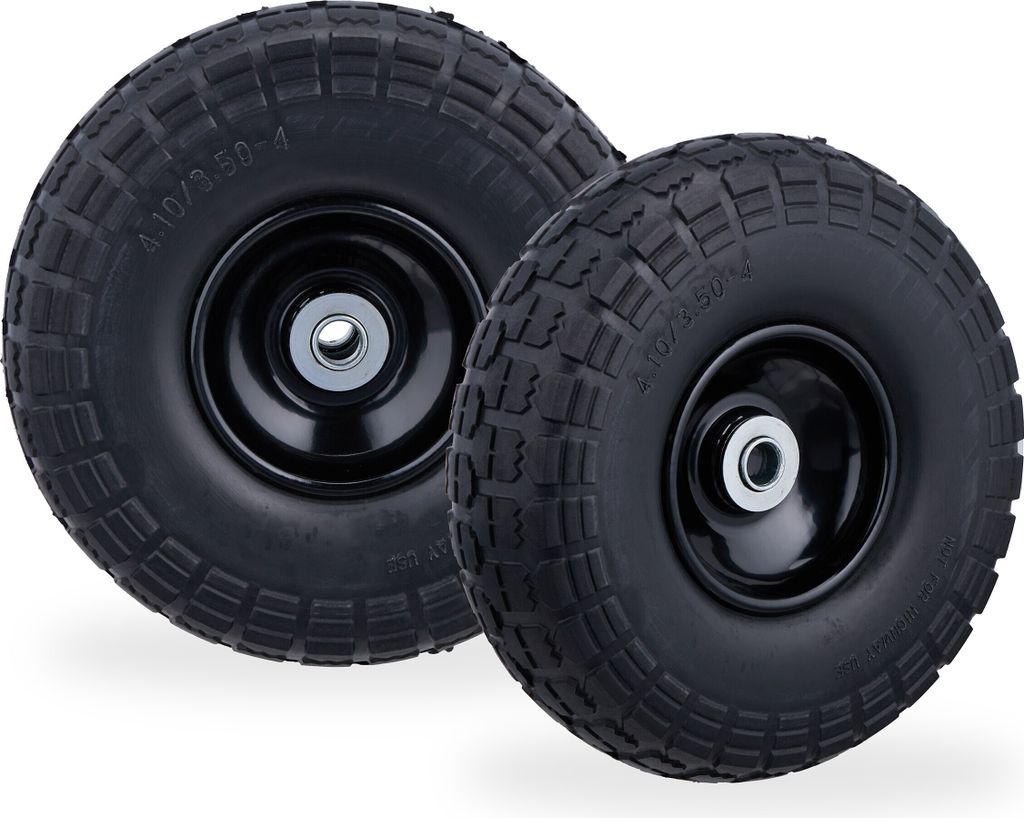 2x Handwagenrad 4.1/3.5-4'' - bis 150 kg - 260x85mm - massives Gummi - schwarz