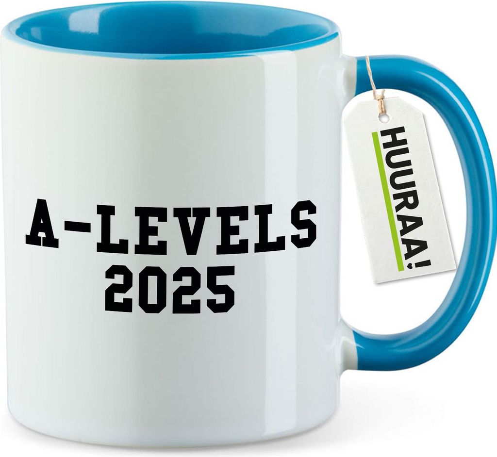 Huuraa Kaffeetasse A-Levels 2025 Abschluss Großbritannien 330ml Blau Keramik Kaffeebecher Geschenkidee