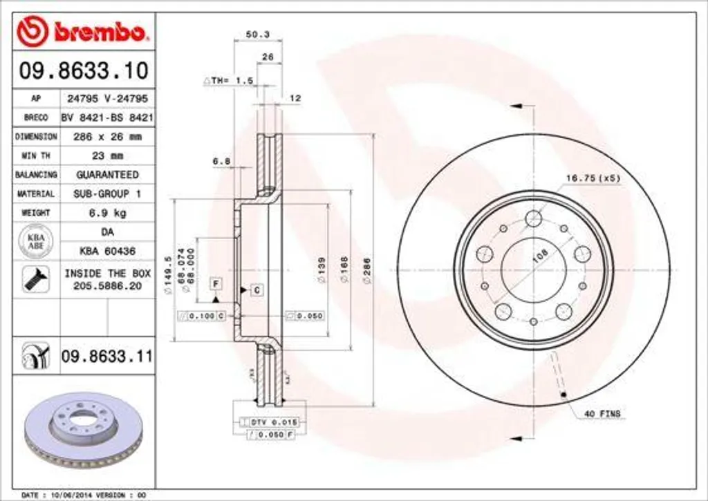 Disque de frein Brembo 09.8633.11 : stop aux vibrations sur Volvo V70