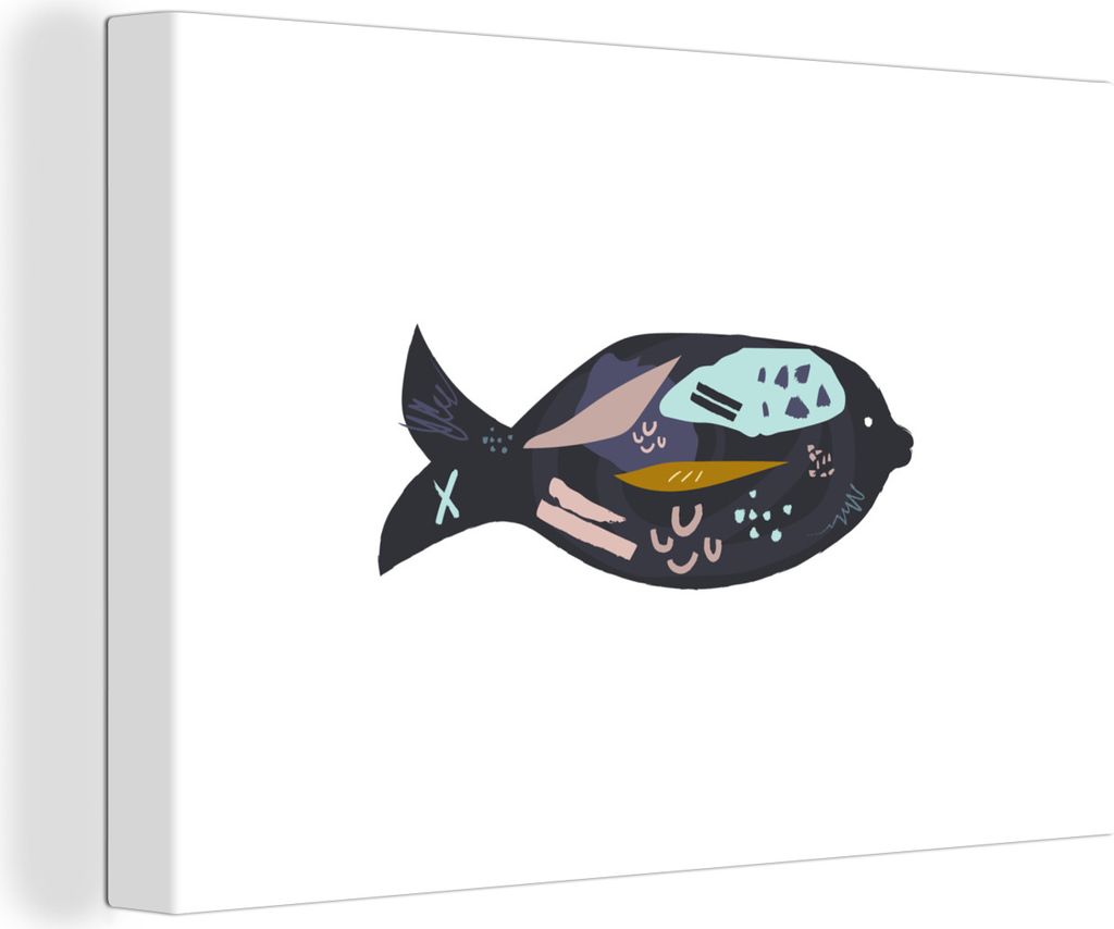 OneMillionCanvasses - Leinwandbilder - 140x90 cm, Schwarz - Fisch - Pastell, Wandbilder Kunstdruck Wanddekoration