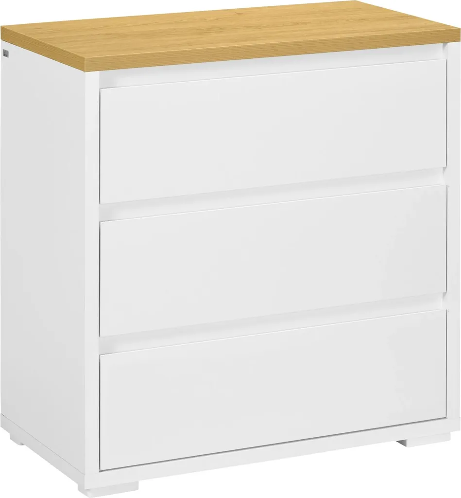 Commode 3 tiroirs blanche 70 x 37 x 75 cm design moderne sans poignée