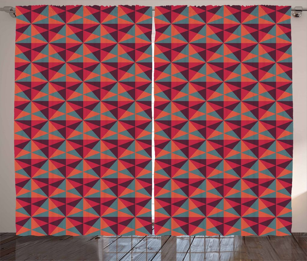 ABAKUHAUS Geometrisch Rustikaler Gardine, Triangles Mosaik, Schlafzimmer Kräuselband Vorhang mit Schlaufen und Haken, 280 x 245 cm, Reseda Grün R...
